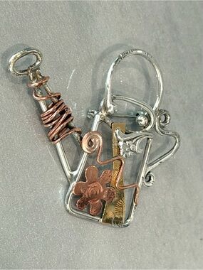 Adorable Handcrafted Garden-Themed Brooch in Mixed Metal: Silver, Copper, Brass
